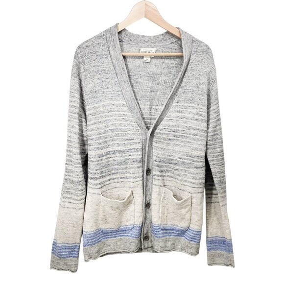 Lucky Brand Womens Medium Gray & Blue‎ Striped Cotton Cardigan Sweater M - Picture 1 of 7